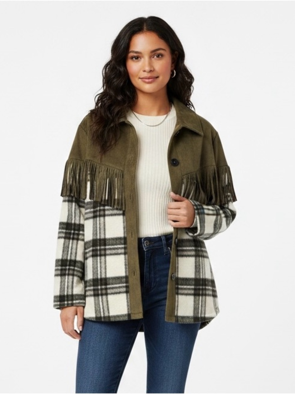 Sweet Rain Plaid Fringe Shacket